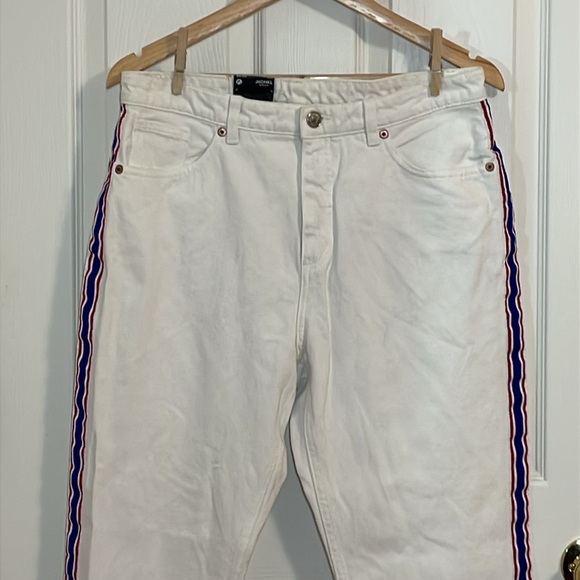 Monki White Mid-Rise Jeans With Red white blue braid, moluna, 32 - Picture 2 of 8